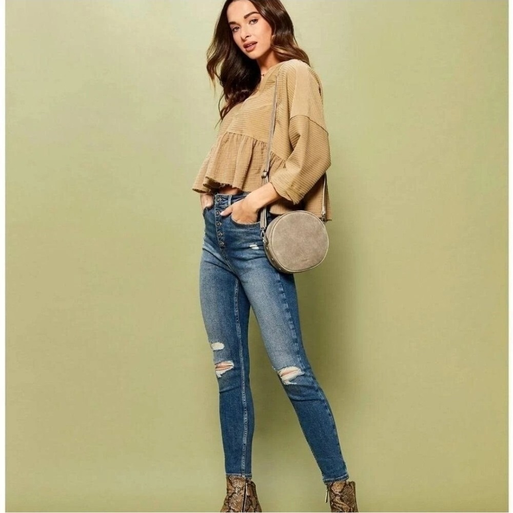 We The Free Sabrina Super Skinny Distressed Jean High Rise Button Fly Boho Sz 27